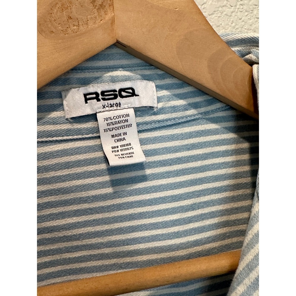 RSQ Blue White Stripe Crop Button Up Shirt XL Oversized - Picture 3 of 6